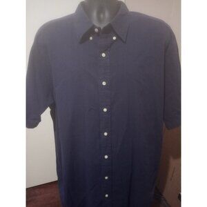 Ralph Lauren Mens Short Sleeve Button Down Shirt Navy Blue 2XB 2XLT Cotton